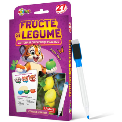 27 de cartonase. Scrie si sterge. Fructe si legume