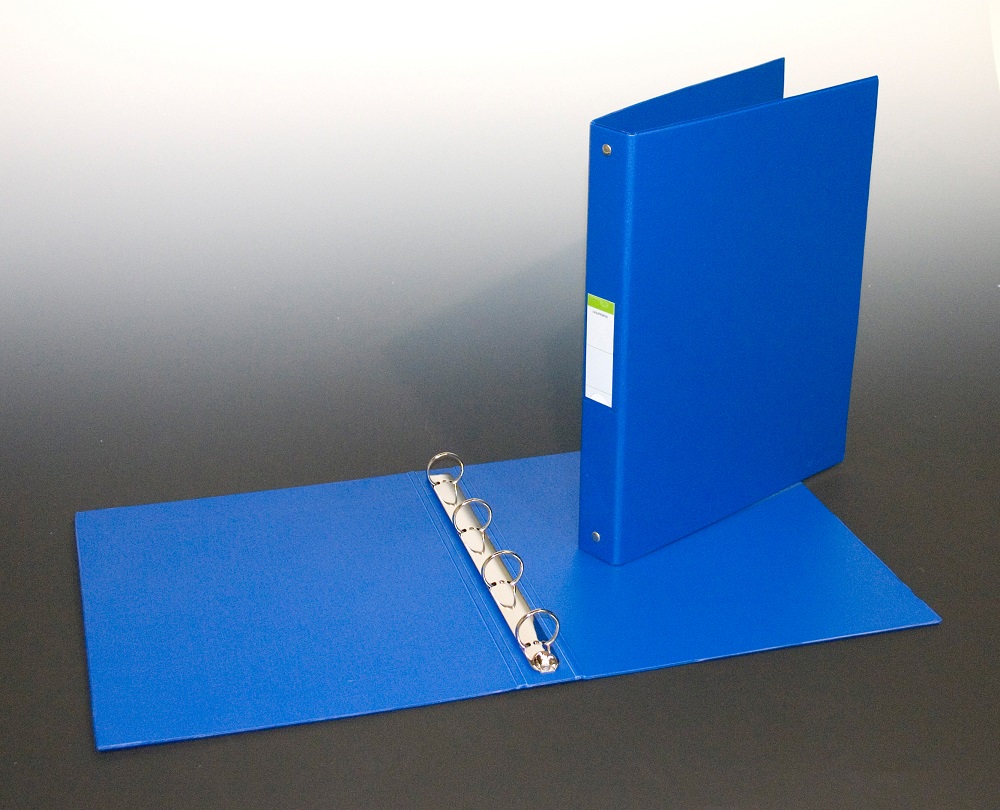 Caiet mecanic 4 inele - D25mm, coperti carton plastifiat PVC, A4, Aurora - albastru