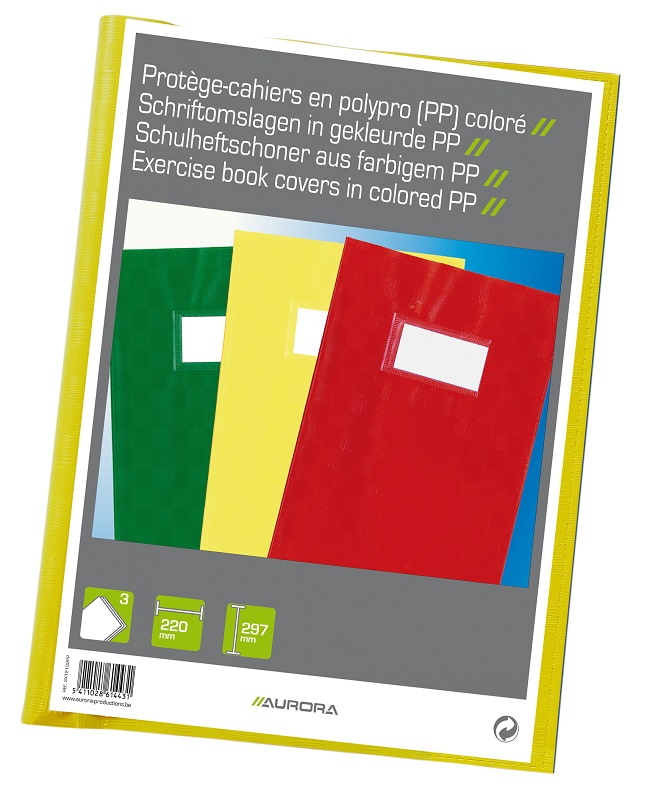 Coperta pentru caiet A4, PP - 120 microni, cu eticheta, 3 buc/set, Aurora - culori asortate