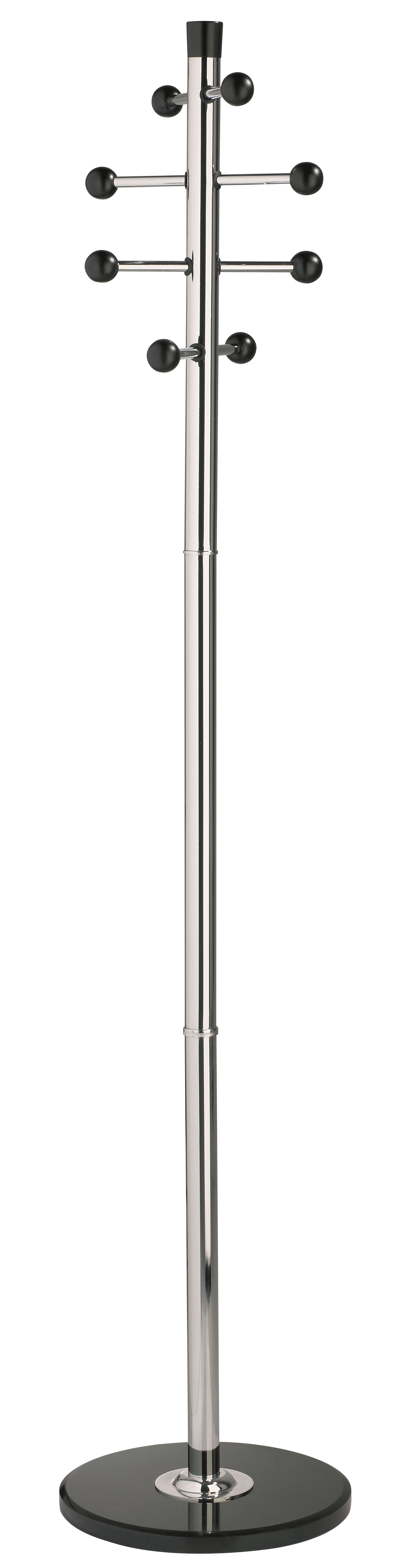 Cuier metalic argintiu ALCO, 175/38cm, 8 agatarori metalice cu accesorii din lemn, suport umbrele