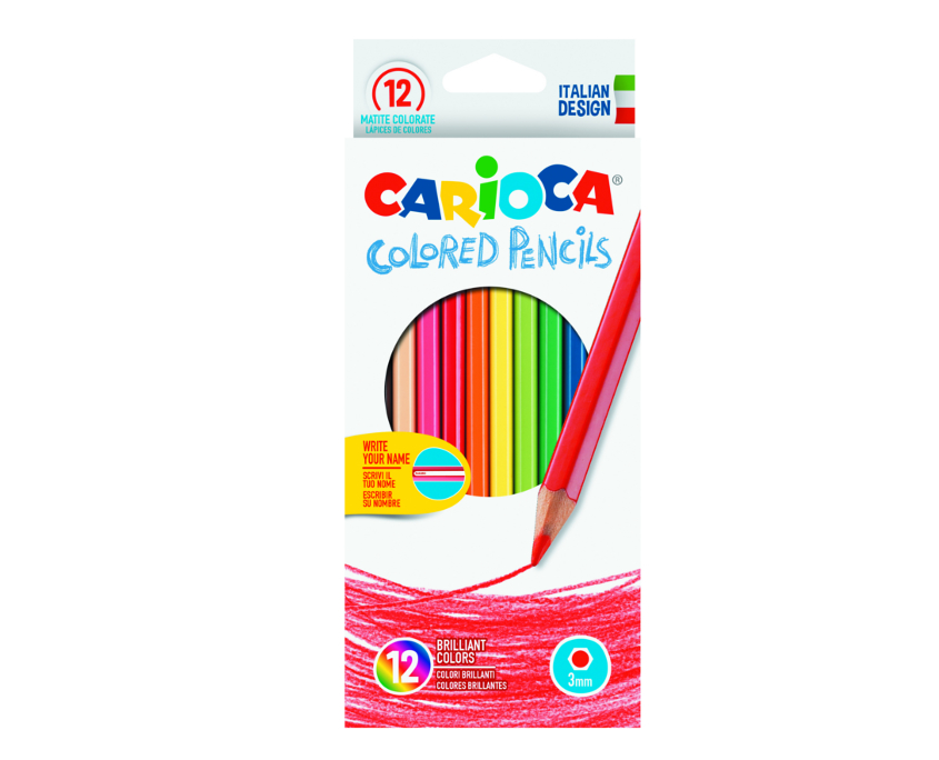 Creioane colorate, hexagonale, 12 culori/cutie, Carioca