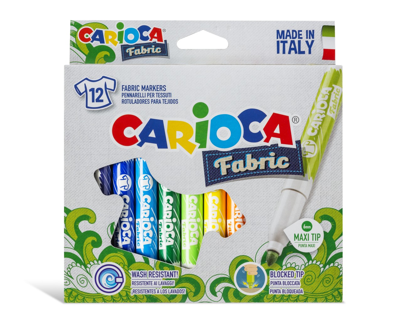 Carioca pentru textile, varf gros 6mm, 12 culori/cutie, Carioca CromaTex