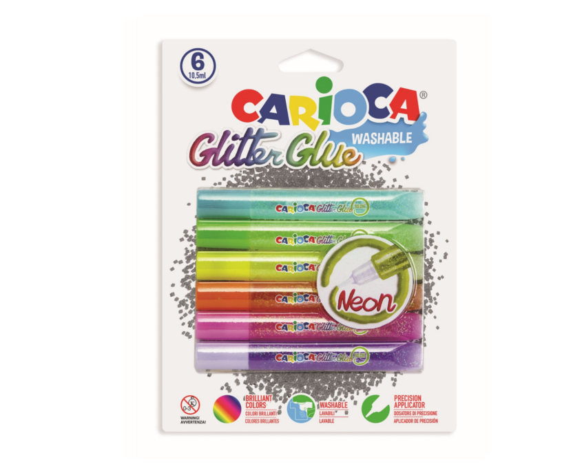 Lipici Glitter 6 culori/blister, Carioca Fluo