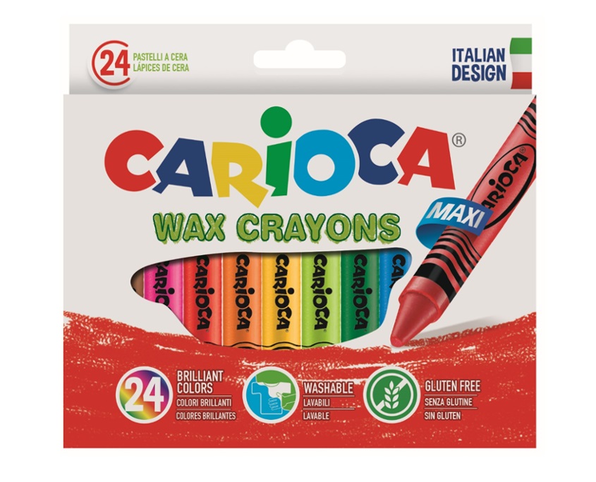 Creioane cerate rotunde, lavabile, 24 culori/cutie, Carioca Wax Crayon Jumbo