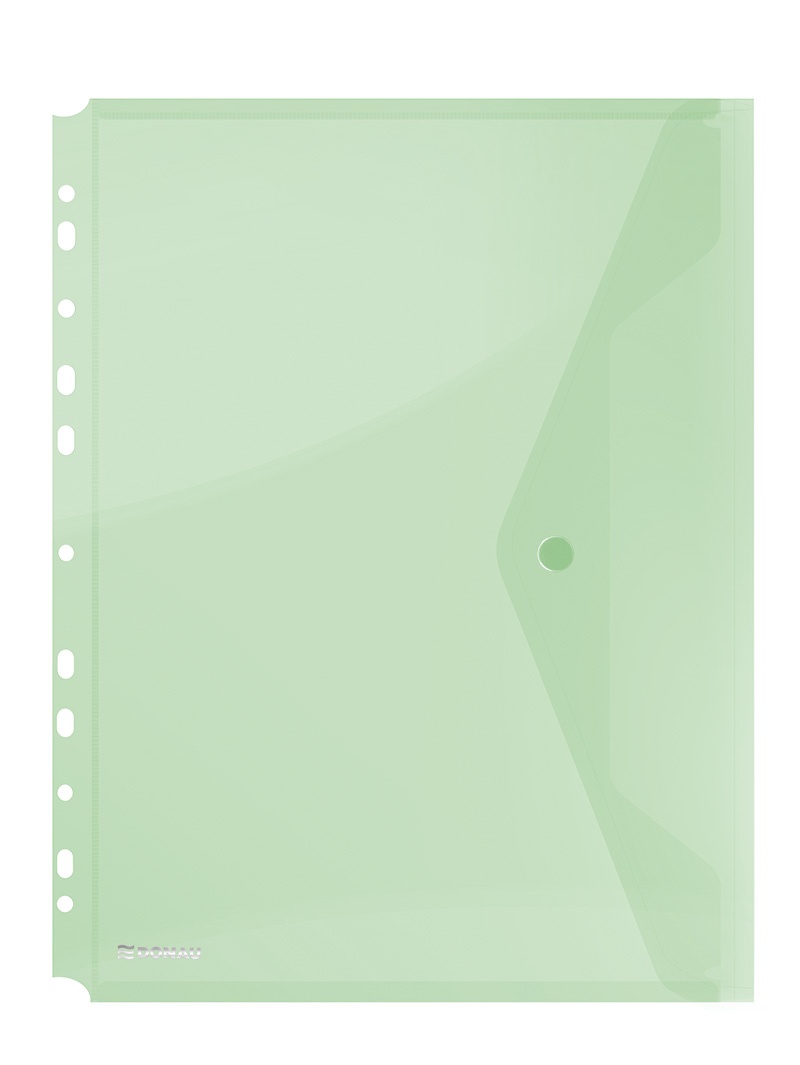 Folie protectie documente A4 portret, inchidere cu capsa, 4/set, 200 microni, Donau - verde transpar