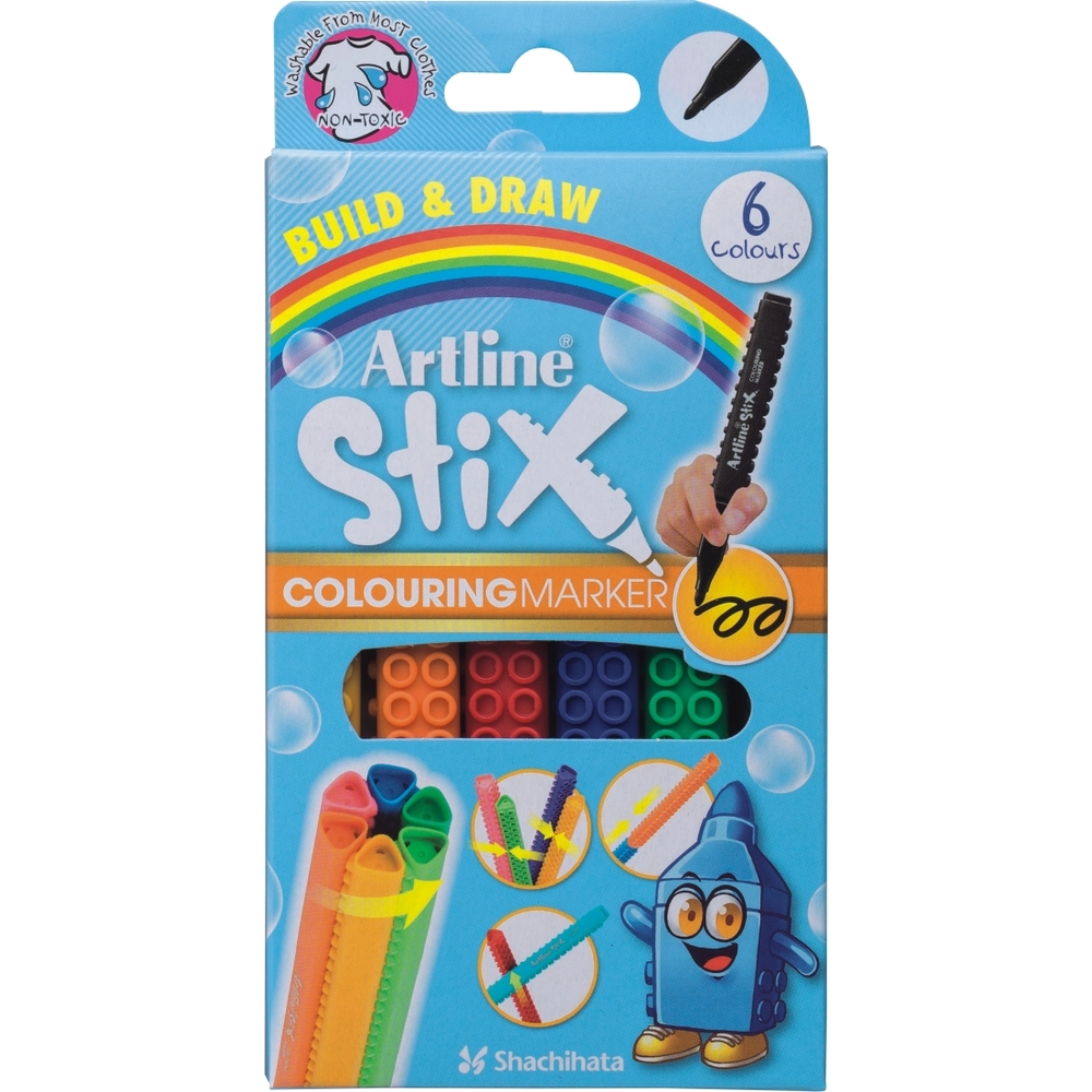 Marker pentru colorat ARTLINE Stix, varf rotund 1.2mm, lavabil,  6 buc/cutie