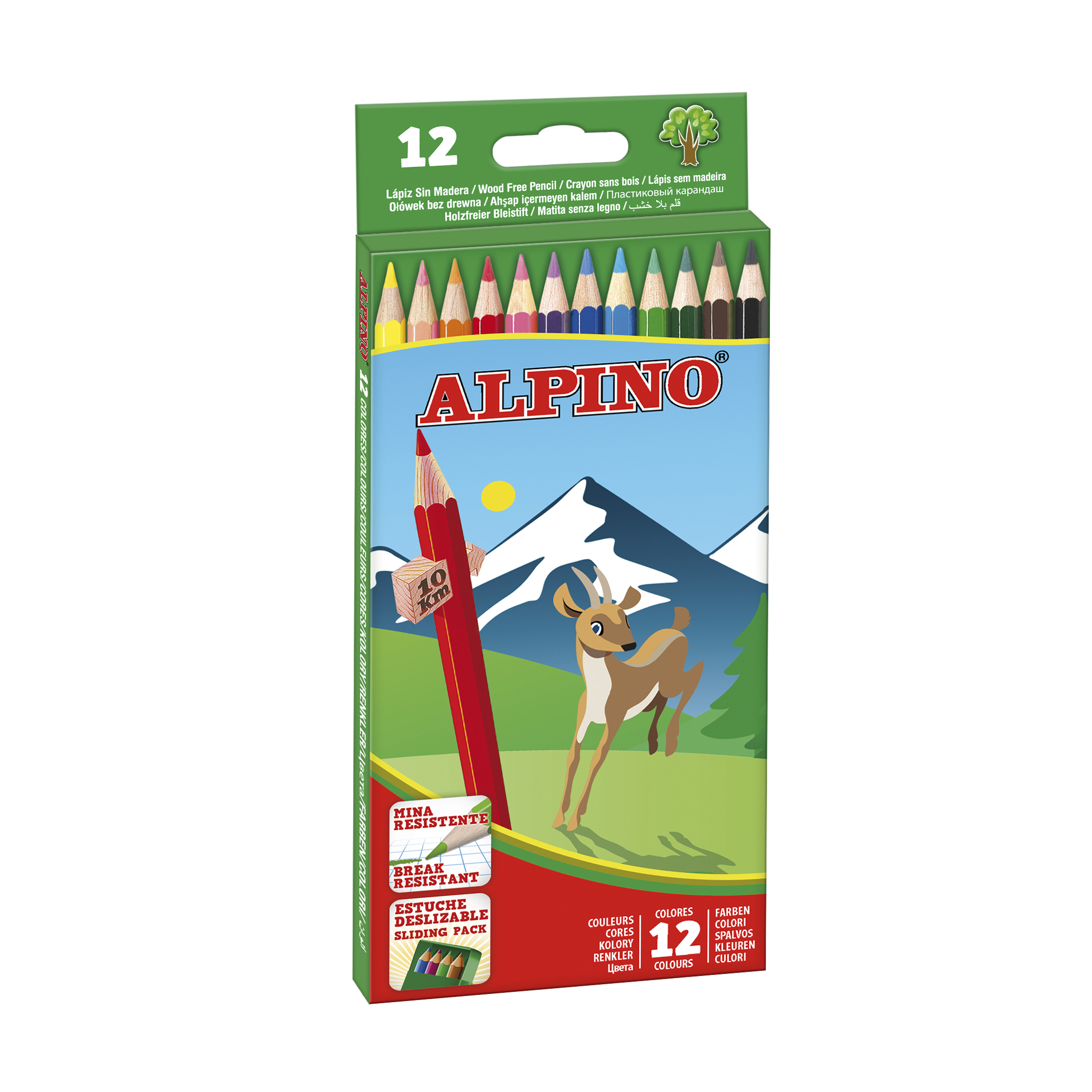 Creioane colorate, cutie carton, 12 culori/set, Alpino