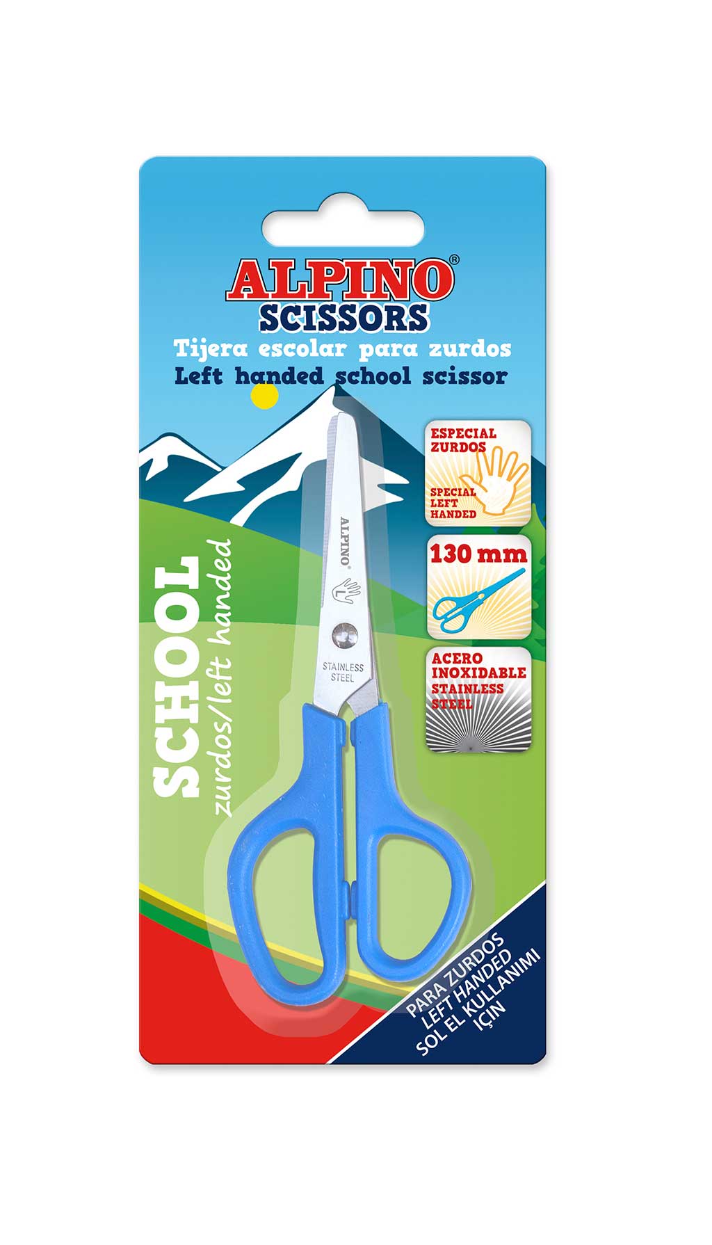 Foarfeca copiii, 13cm, pentru stangaci, in blister, ALPINO School