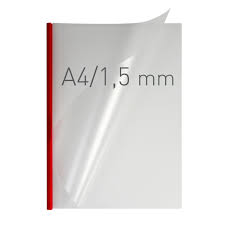 Coperti plastic PP cu sina metalica  1.5mm - transparent cristal/rosu, Opus Easy Open