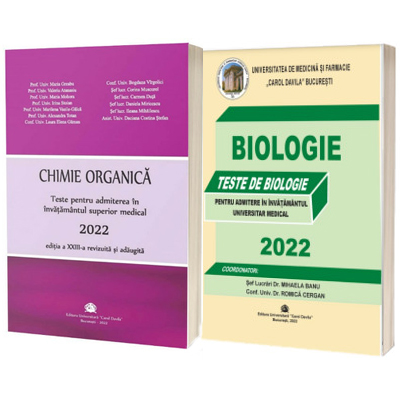 Set 2 carti - Universitatea Carol Davila - Chimie organica si Biologie 2022 - Teste pentru admiterea in invatamantul superior medical