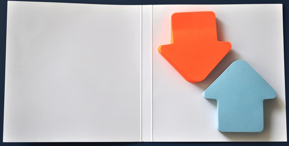 Notes autoadeziv ( 2 set x 100 file ) forma sageata bleu-orange 70 x 70 mm pe suport carton