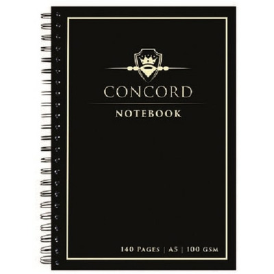 Agenda Pukka Pads Concord A5 cu spirala, 140 pagini, hartie Premium 100 gsm, cu microperforatii, negru