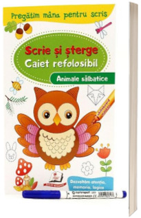 Animale salbatice. Caiet refolosibil cu whiteboard marker - scrie si sterge