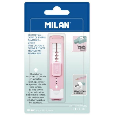 Ascutitoare cu radiera Stick, Roz, Blister MILAN
