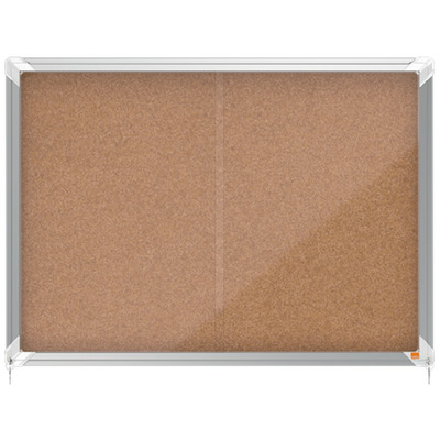 Avizier NOBO Premium Plus, interior, pluta, 8X A4, geam glisant si cheie, natur