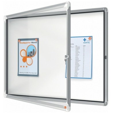 Avizier Premium Plus, interior, otel emailat, 8x A4, cu usa si cheie, magnetic, alb