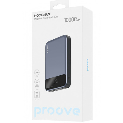 Baterie externa Power bank Proove Hoodman PBH120010003, 10000mAh, 20W, Qi Magnetic, USB-C, Lightning, afisaj LED, gri