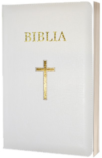 Biblia foarte mica, 043, coperta piele, alba, cu cruce, margini aurii, repertoar