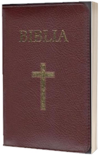Biblia mare, 073, coperta piele, grena, cu cruce, margini aurii, repertoar