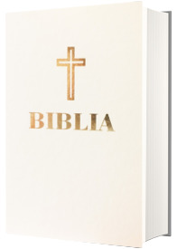 Biblia sau Sfanta Scriptura, coperta alba din piele, editie omagiala 100 de ani de la Marea Unire