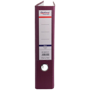 Biblioraft A4, plastifiat PP/paper, margine metalica, 75 mm, Optima Classic - visiniu