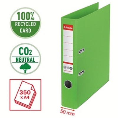 Biblioraft Esselte No.1 Power Recycled, carton CO2 neutru, 100% reciclat, FSC, A4, 50 mm, verde