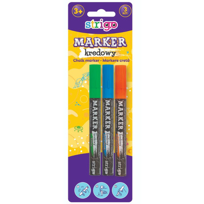 Blister Strigo Marker Creta Lichida, varf rotund, 3x mix culori