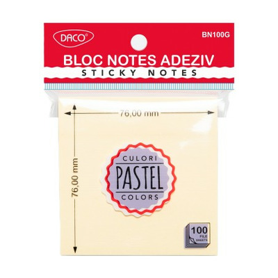 Bloc notes adeziv 76 x 76 mm, galben pastel