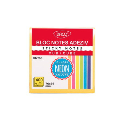 Bloc notes adeziv 76x76 mm 6 culori DACO