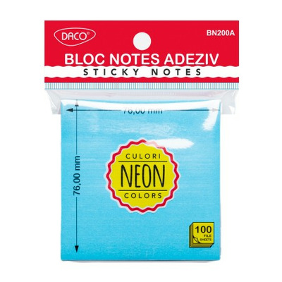 Bloc notes adeziv 76x76 mm Albastru neon