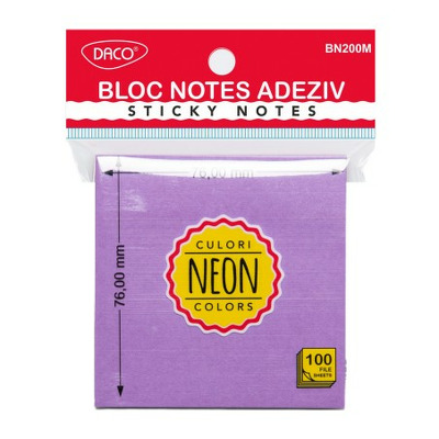 Bloc notes adeziv 76x76 mm Mov neon