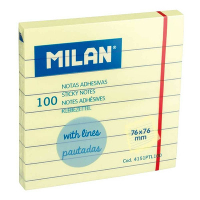 Bloc notes adeziv liniat 76×76 mm Galben pal MILAN (Post-it)