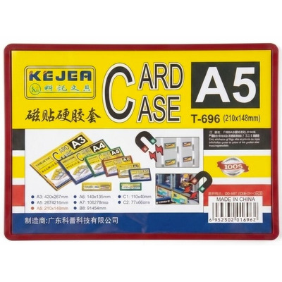 Buzunar magnetic A5, transparent, din ABS+PVC, margine rosie