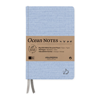 Caiet A5, 192 file - hartie reciclata 80 g/mp, coperta panza albastru , AURORA Ocean - dictando