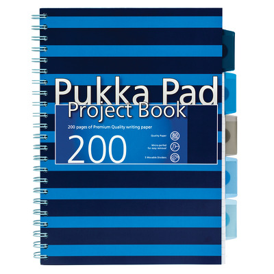 Caiet cu spirala si separatoare A4, matematica, albastru Pukka Pads Project Book Navy