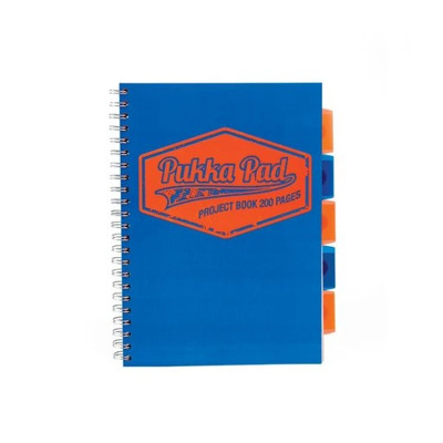 Caiet cu spirala si separatoare A4, matematica, albastru Pukka Pads Project Book Neon