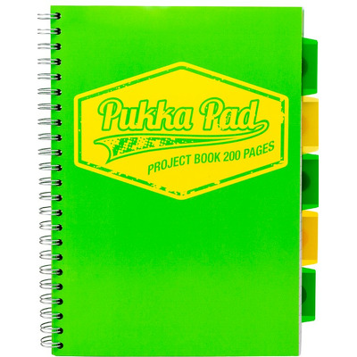 Caiet cu spirala si separatoare A4, matematica, verde Pukka Pads Project Book Neon