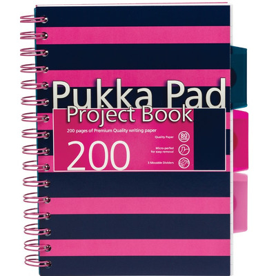 Caiet cu spirala si separatoare A5, matematica, roz Pukka Pads Navy Project Book