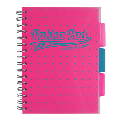 Caiet cu spirala si separatoare, A5 matematica roz, Pukka Pads Project Book Neon Dots