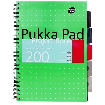Caiet cu spirala si separatoare Pukka Pads Metallic Project Book dictando A4, microperforatii, 200 pagini, verde