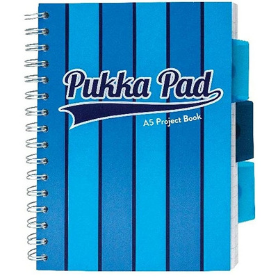 Caiet cu spirala si separatoare Pukka Pads Project Book Vogue 200 pagini dictando A5 albastru