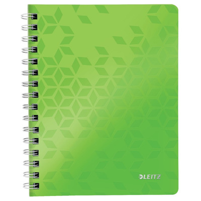 Caiet de birou LEITZ WOW, PP, A5, 80 coli, cu spira, dictando, verde