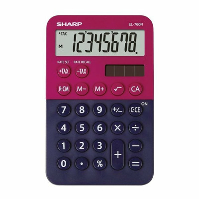 Calculator de birou, 8 digits, 120 x 76 x 23 mm, dual power, Sharp EL-760RBRB - rosu/bleumarin