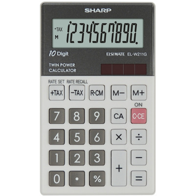 Calculator de buzunar, 10 digits, 117 x 70 x 8 mm, dual power, Sharp  - gri
