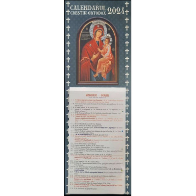 Calendar de perete 2024, Crestin-Ortodox, cu foi detasabile, Maica Domnului cu Pruncul in brate (verde)