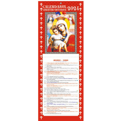 Calendar de perete 2024, Crestin-Ortodox, cu foi detasabile, Maica Domnului cu Pruncul(rosu)