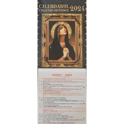 Calendar de perete 2024, Crestin-Ortodox, cu foi detasabile, rugaciune Maica Domnului