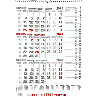 Calendar de perete cu spira metalica si agatatoare X3 - planificator triptic