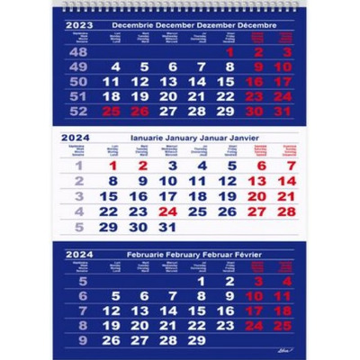 Calendar triptic A3 2024, 12 file cu hartie lucioasa