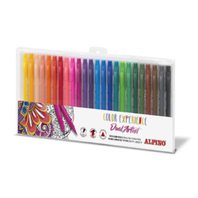 Carioca tip pensula cu 2 capete, varf liner 0.7mm, 24 culori/set, ALPINO Color Experience